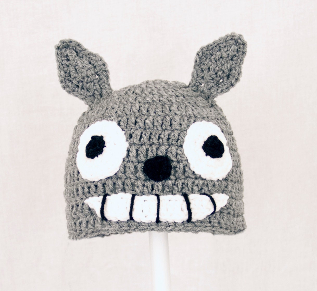 My Neighbor Totoro Hat with Smile, Grey Crochet Beanie, send size choice baby - adult