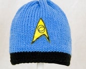 Star Trek Hat: Blue, Yellow, or Red Knit and Crochet Beanie, send size choice baby - adult