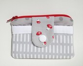 Zippy Snap Wallet - Gray & Red Mushroom