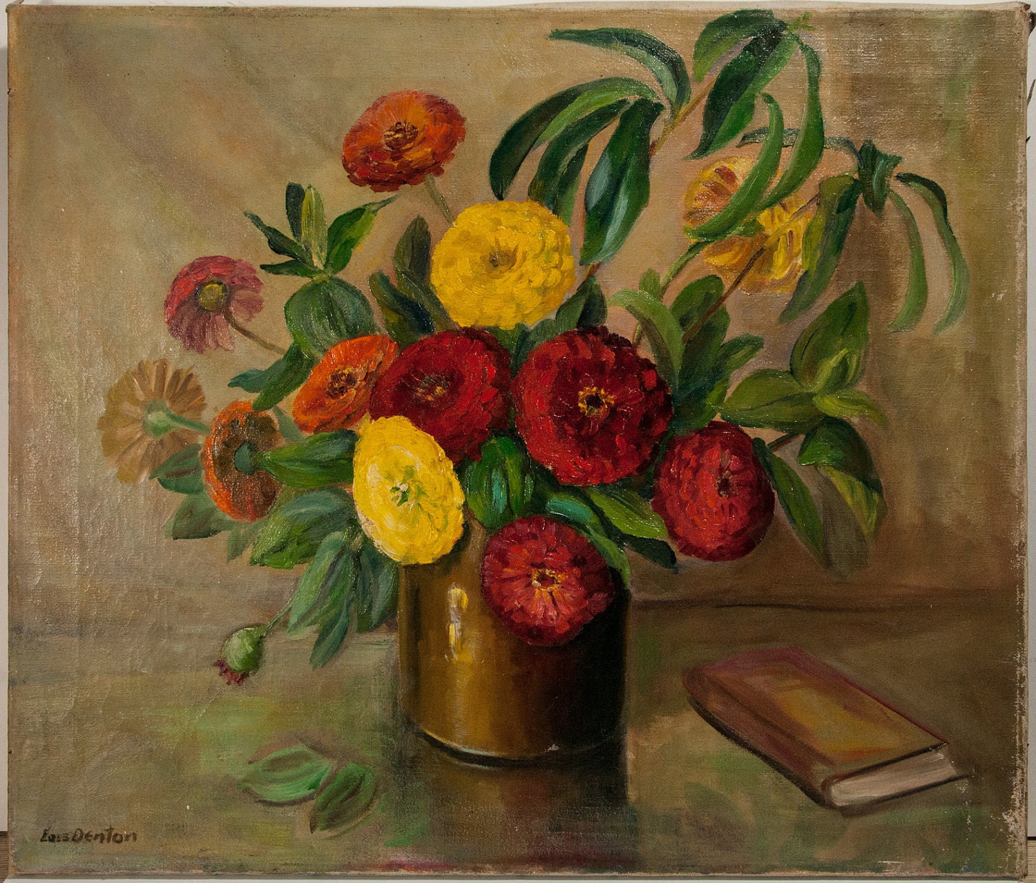 Lois Denton Oil on linen, Zinnias