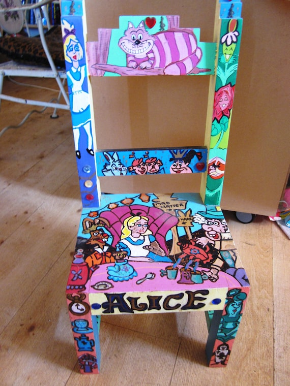 Handpainted Wooden Alice in Wonderland INSPIRED Childrens Chair