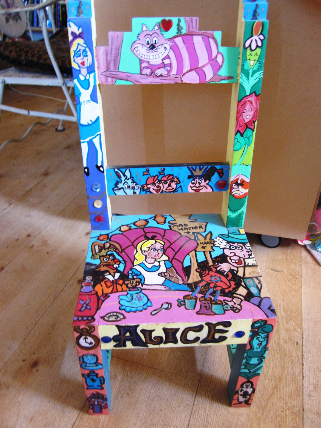 Handpainted Wooden Alice in Wonderland INSPIRED Childrens Chair