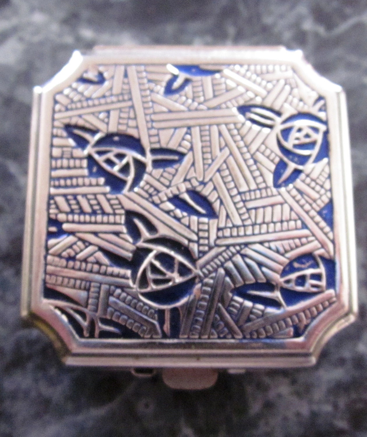 1920s Vintage Blue Rose Lanchere Compact COMPLETE