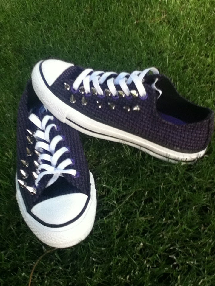Fun custom spiked black and purple converse