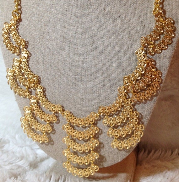 Gold Statement Necklace metal bib necklace tribal statement jewelry chain boho KASHMIR