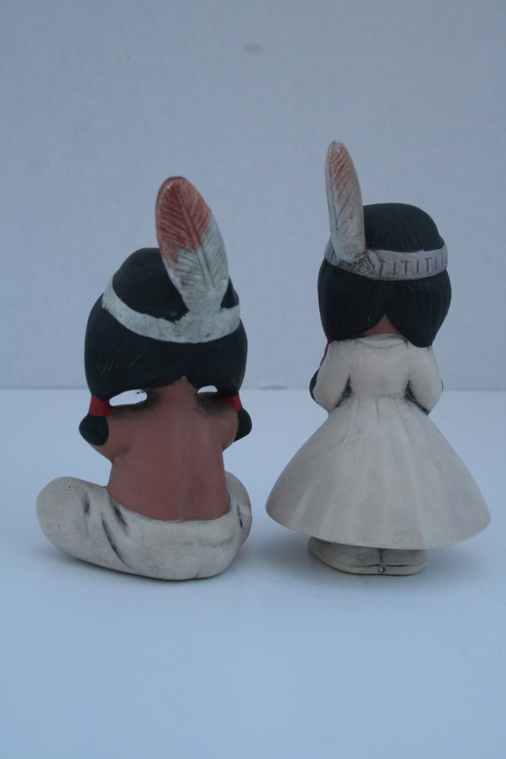 Native American Indian Figurine Set Thanksgiving Vintage Girl Boy Ceramic