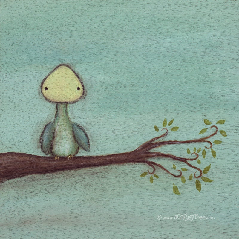 Tiny Bird Art Print - 8x8 pale blue bird art