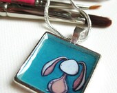 Silver Bunny Pendant - turquoise rabbit necklace
