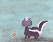 Skunk Art Print - pale blue animal art for kids' rooms, nursery art