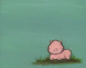 Tiny Pig painting on sea foam green background - 8x8 art print