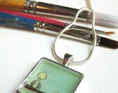 Bird Necklace - silver plated bird pendant in aqua blue