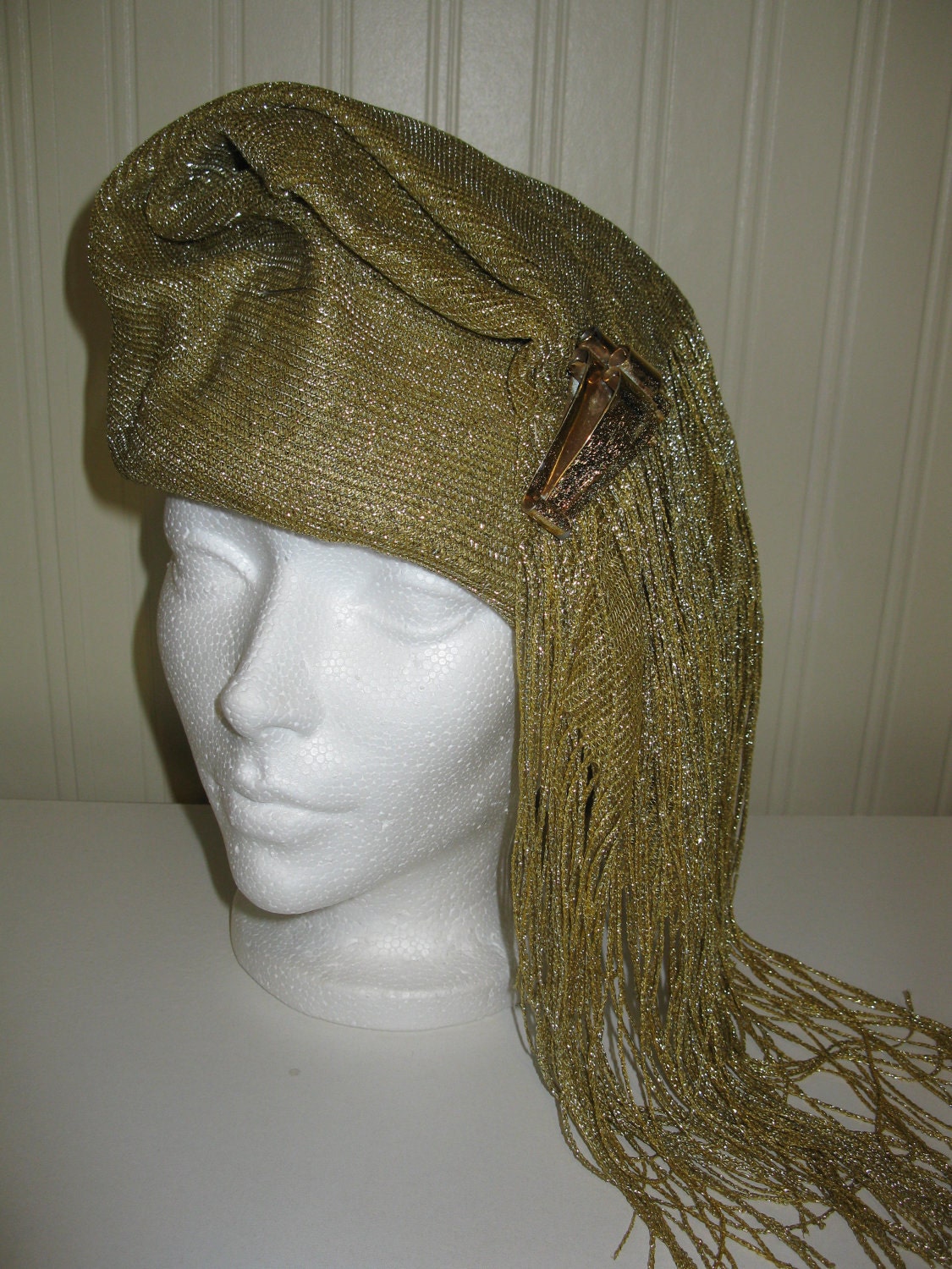 Vintage 1940's Gold Turban Wrap Fringe Flapper Look Great Gatsby 1920's trend