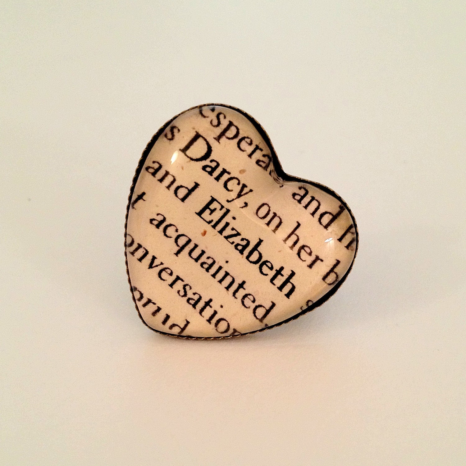 Elizabeth Bennet and Mr Darcy Pride and Prejudice Heart Shaped Adjustable Book Page Ring
