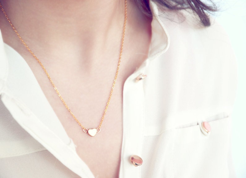tiny gold heart necklace - delicate necklace -  dainty jewelry / gift for her under 20usd