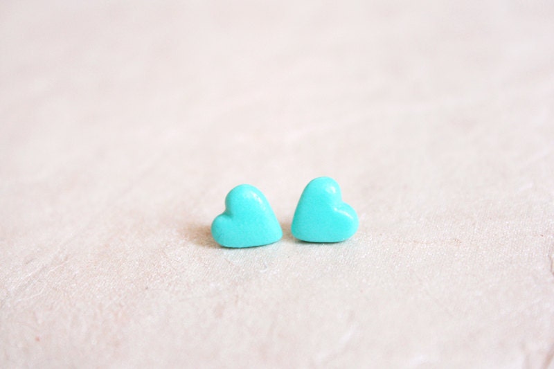 mint heart studs - dainty minimal jewelry