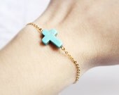 sideways cross bracelet - pop of color and gold chain