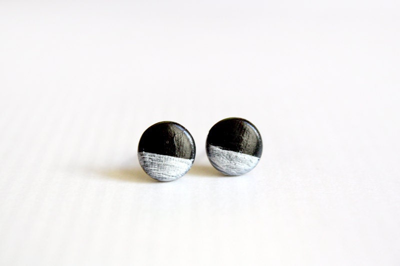 half moon - dipped disc stud earrings - dainty modern jewelry