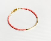 coral gold bar bracelet - minimalist jewelry - friendship bracelet