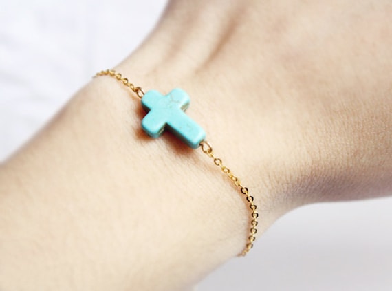 sideways cross bracelet - pop of color and gold chain