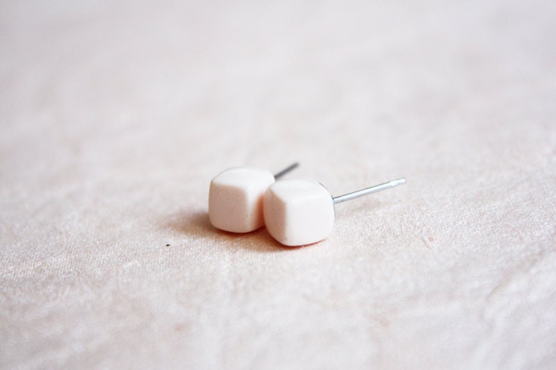 tiny cube studs - minimalist geometric earring pair