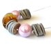 Dusty Pink Amber Necklace Gold Amber with Gray Shell and Antique Pink Ceramic Summer time, Lilac Necklace