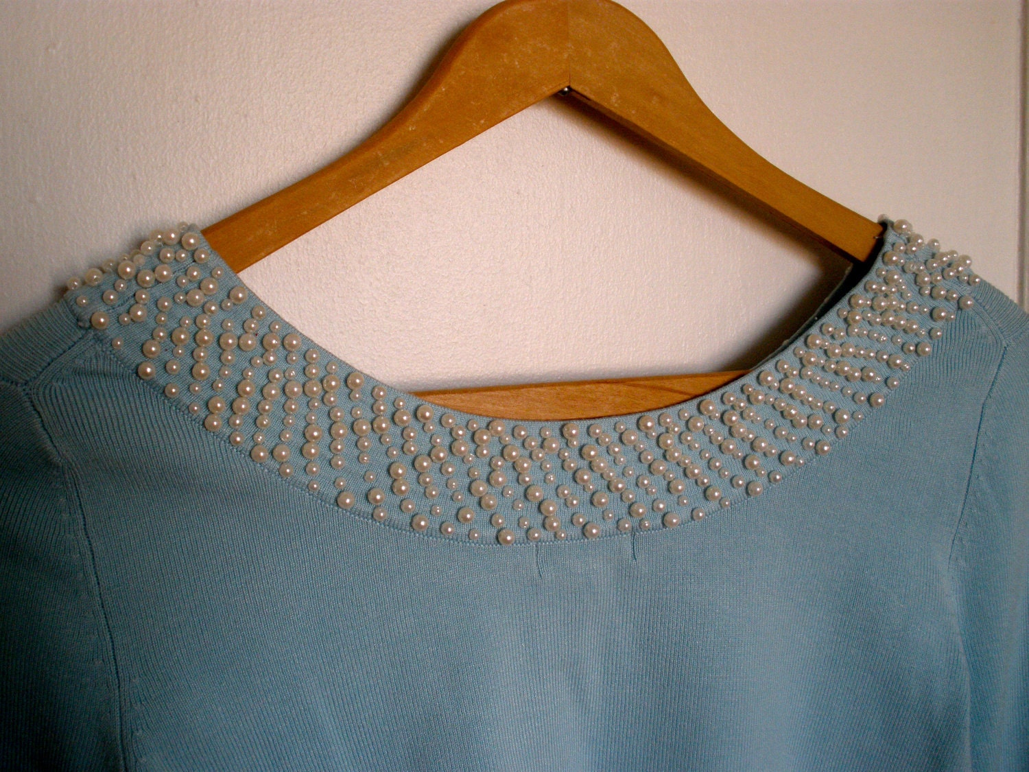 Vintage Pearl Embellished Pastel Sweater
