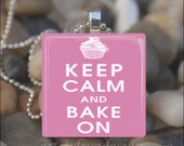 KEEP CALM Baker Baking Cooking Cupcake Chef Glass Tile Pendant Necklace Keyring
