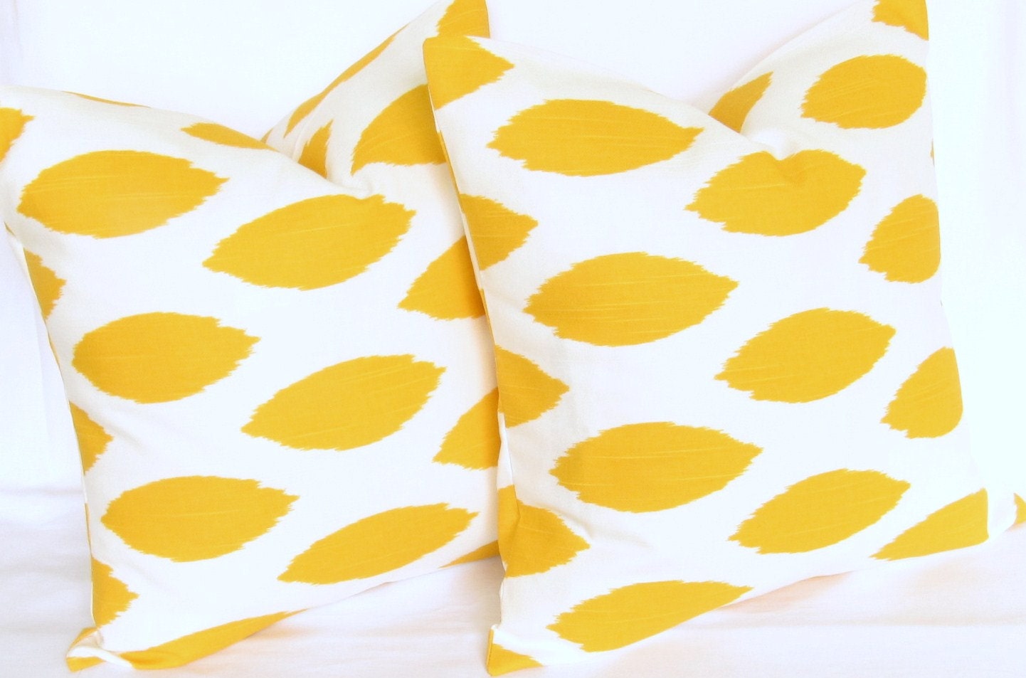 Yellow Pillows ikat pair TWO 26x26 inch chipper cotton slub same fabric front and back FREE SHIP