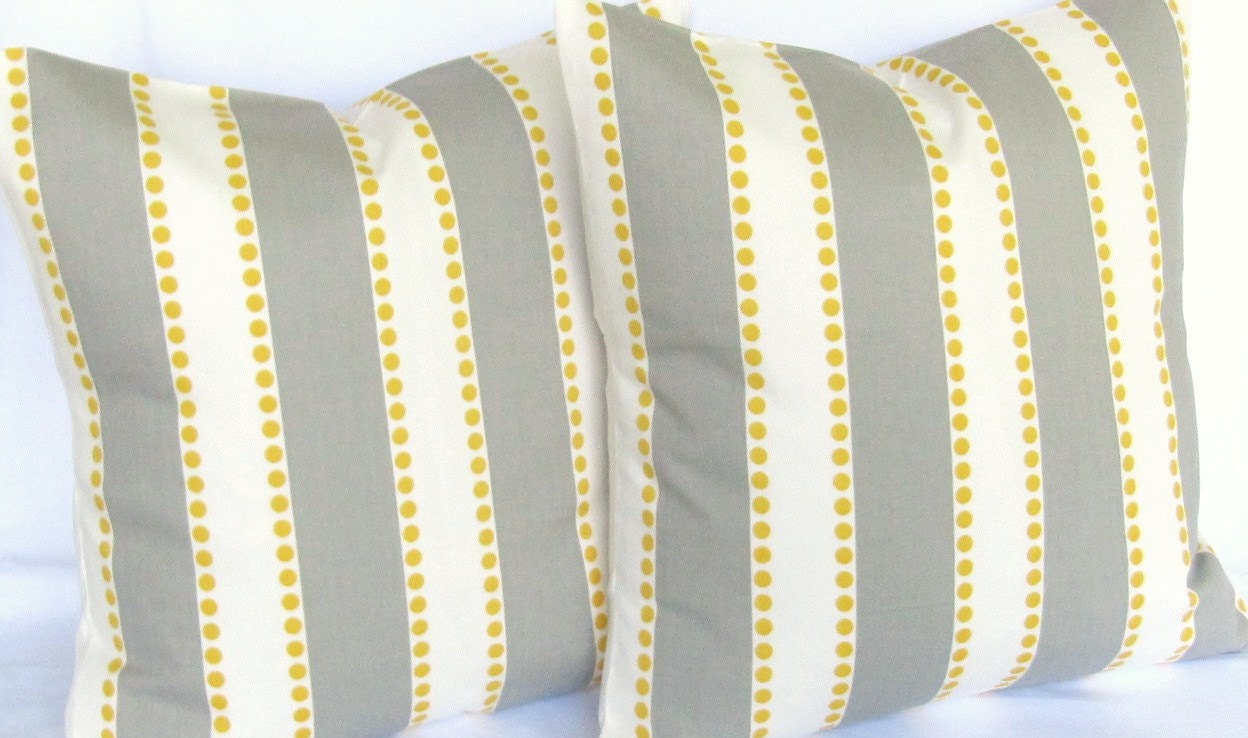Grey Yellow Decorative throw Pillow Covers pair TWO 16x16 inch lulu modern contemporary throw same fabric front and back FREE SHIP
