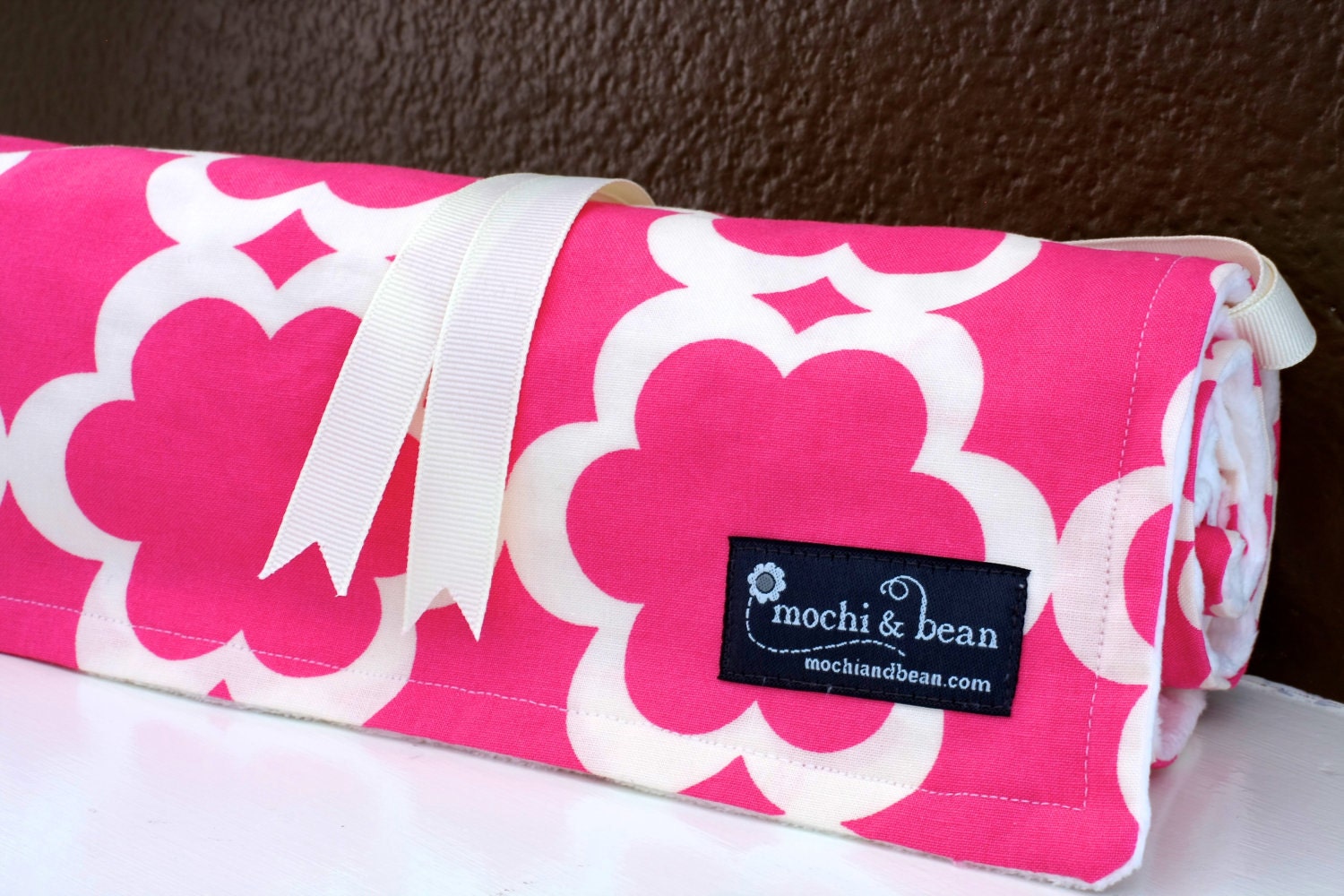 Baby Blanket, Tarika in Fuchsia by Dena Fishbein and White Dot Minky