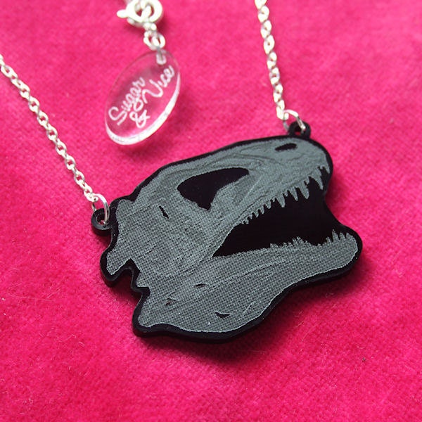 Velociraptor skull necklace - laser cut engraved acrylic