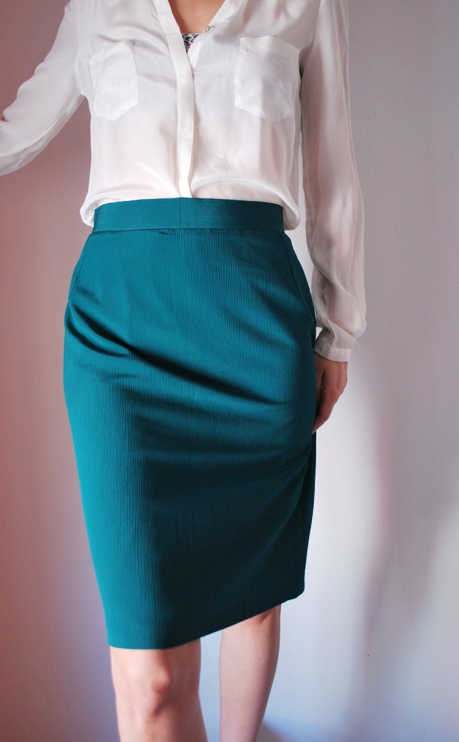 20% SALE Vintage pencil skirt green women size small