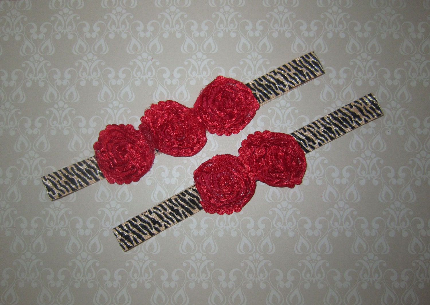 Headband Set Mommy & Me  Red Flowers and Tiger Print Headbands - 2 headbands per Set