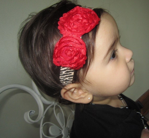 Headband Set Mommy & Me  Red Flowers and Tiger Print Headbands - 2 headbands per Set