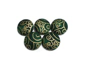 Fabric Covered Buttons Handmade Buttons 7/8 inch Pack of 5 Green with Gold Swirls - MissTreeButtons