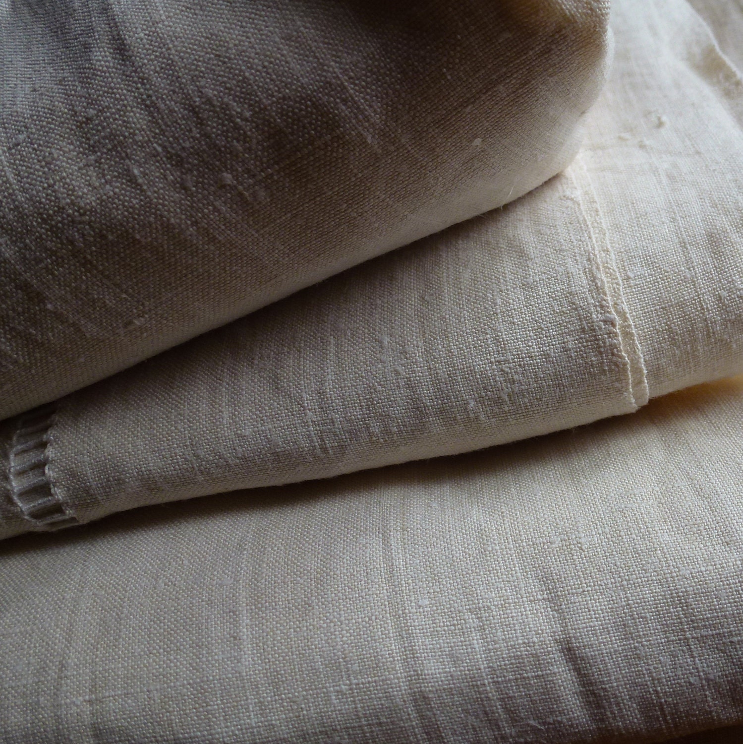 Pair of beautiful unused pure linen hand stitched sheets, French