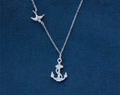 Anchor Necklace with Swallow in Silver - Sailor Necklace - Nautical - 925 Sterling Silver Chain