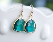 Emerald Green Drop Earrings in Gold - Gold FIlled Earwire - May Birthstone, Bridesmaids