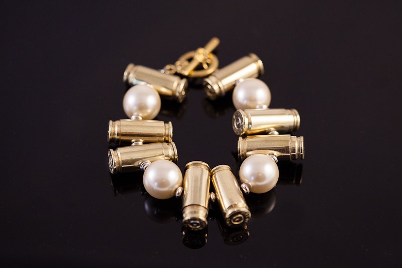 Bullet and Pearl Bracelet-"Pistols and Pearls"-Elegant meets Edgy