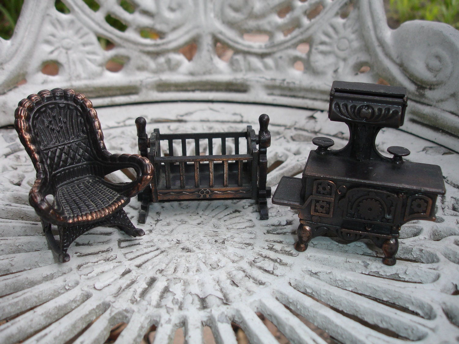 Cast Iron Doll House Furniture set of 3 by BlessedBeyondBeelief