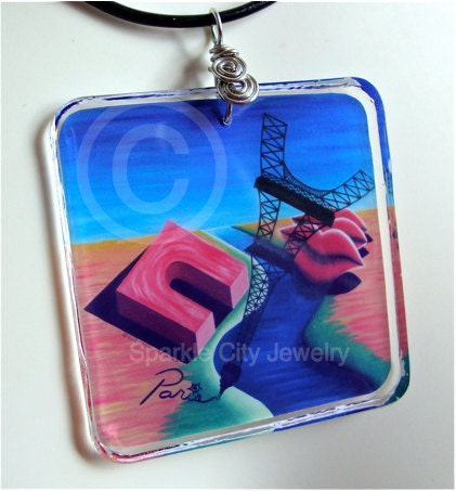 Resin pendant - abstract art jewelry - surrealism - art pendant - Paris - resin jewelry