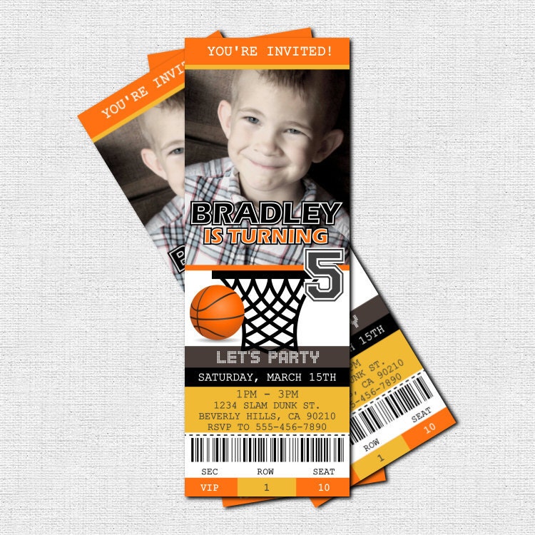 BASKETBALL TICKET INVITATIONS Birthday Party - (print your own) Personalized Printable