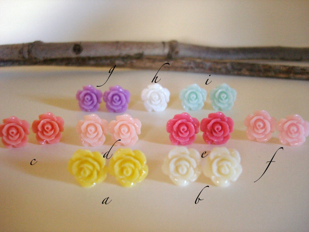 Five Pairs - The Little Candy Rose Shoppe - You Choose - Resin Earrings, Tiny Roses, Rose Earrings - For bridesmaids, Gift idea