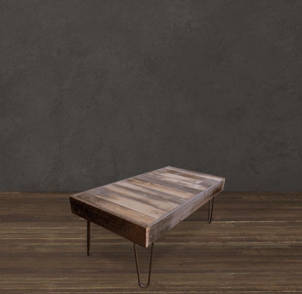 Reclaimed Wood Coffee Table - Set on 14" steel hairpin legs