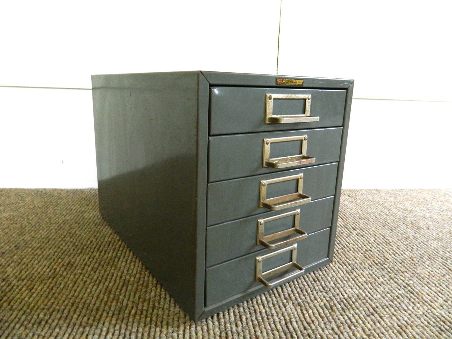 Vintage Five Drawer File Cabinet Storage Industrial Grey Metal Steelmaster