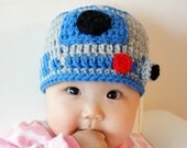 R2D2 hat, Star Wars hat, Crochet R2-D2 Hat, Crochet Baby Hat, Robot, photo prop, Inspired by Star Wars