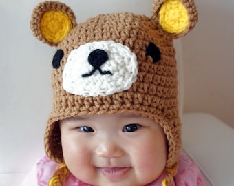 Relax Bear Hat, Rilakkuma, Crochet Baby Hat, Animal Baby Hat, Brown, photo prop, Inspired by Rilakkuma