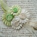 c1920's German Antique Vintage Ivory Shabby Green Millinery Flat Rosette Flowers Ribbon Hat Trim Scrapbook Paper Crafting Embellishment
