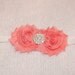 Coral Shabby Chiffon Flower Headband on Sparkle White Elastic, Newborn, Infant, Girls, and Women's Headband