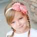 Coral Shabby Chiffon Flower Headband on Sparkle White Elastic, Newborn, Infant, Girls, and Women's Headband